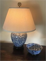 Blue and White Jar Lamp and Bowl