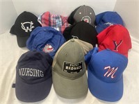 Ten ball caps. Includes Melville Millionaires and