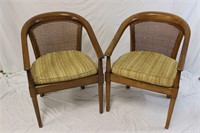 Pair of Mid Century Cane Back Barrel Chairs