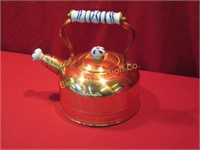 Copper Tea Pot w/ Porcelain Handle & Knob