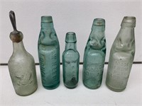 5 x Old Bottles inc Lamont’s, Marble Bottles etc