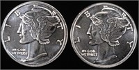 (2) 1 OZ .999 SILVER MERCURY DESIGN ROUNDS