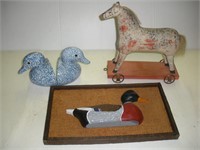 Duck Stone Book Ends, Wooden Horse & Duck