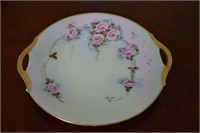 Cake Serving Plate Hand painted with Roses Gold