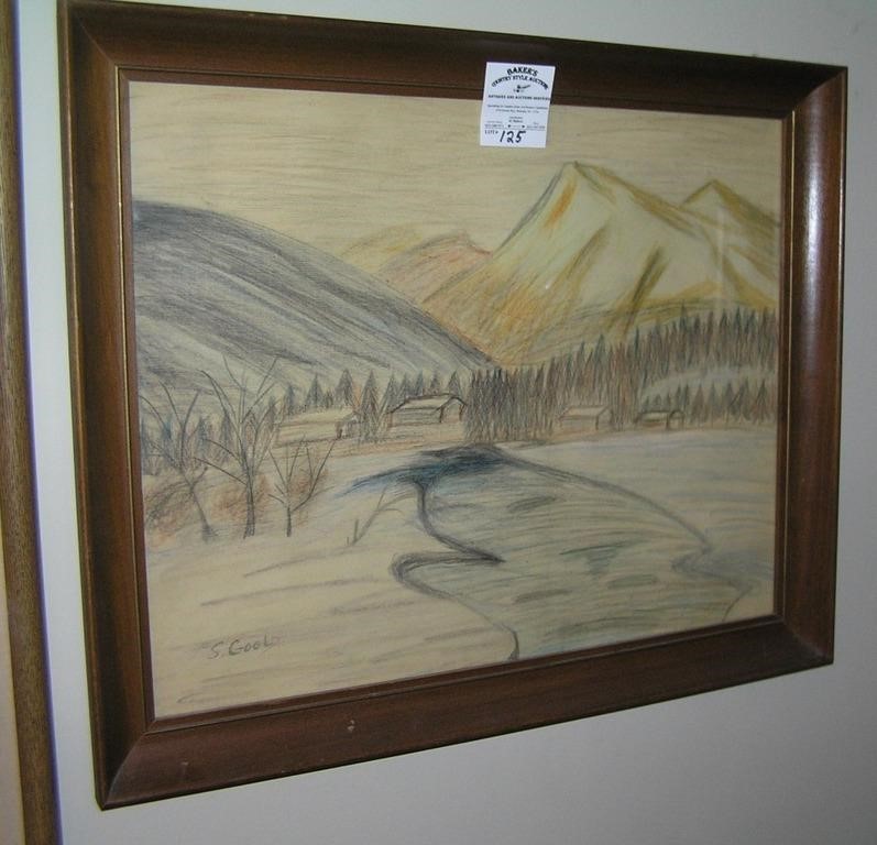 Vintage scenic art work, framed