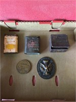 Vintage tobacco case and medallion lot