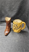 Vtg Ceramic Horse Head Mug & Cowboy Boot