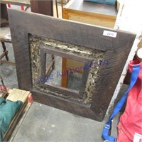 Barnboard frame w/ tin inlay, 29 x 29.5",