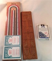 (2)  Wooden Cribbage Boards with Cards & Counters
