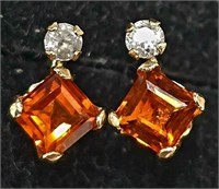 $400 10K  Citrine(0.4ct) Diamond(0.06ct) Earrings