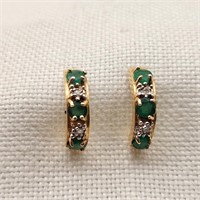 10K Gold Earrings Emeralds Diamonds