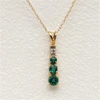 10K Gold Pendant Emeralds Diamonds