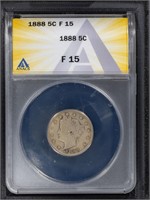 1888 5C Shield Nickel ANACS F15