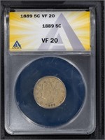 1889 5C Shield Nickel ANACS VF20