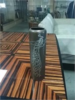 Bronze and silver peacock vase