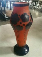Signed orange and blue glass vase as is