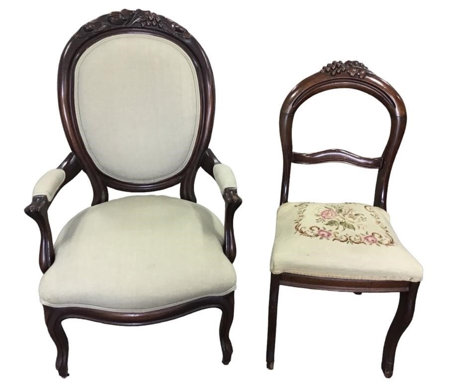 2 Victorian Era Carved Wood Frame Chairs