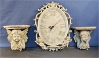 Wall angel clock and 2 small angel shelves