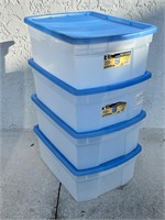 4 - 48 Quart Storage Bins - Clear w/Blue Lids