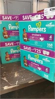 1 LOT 4-PAMPERS CRUISERS DIAPERS SIZE 4, 168 CT.