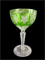 Bohemian Green Cut to Clear Crystal Wine Glass