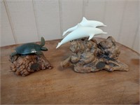 John Perry Dolphin and Turtle Figurines