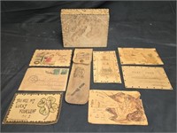 Pyrography Wooden Box Leather Post Cards & More