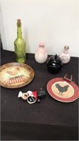Group of vases, rooster plates canister chef