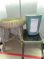Mint green rattan stool Vtg Avocado step stool