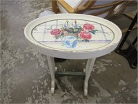 CREAM PAINTED OVAL WOOD SIDE TABLE