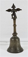 Antique Metal Hand Bell Figural Finial 11.5"h