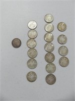 EIGHTEEN 1941 - 1966 CANADIAN 50 CENT COINS