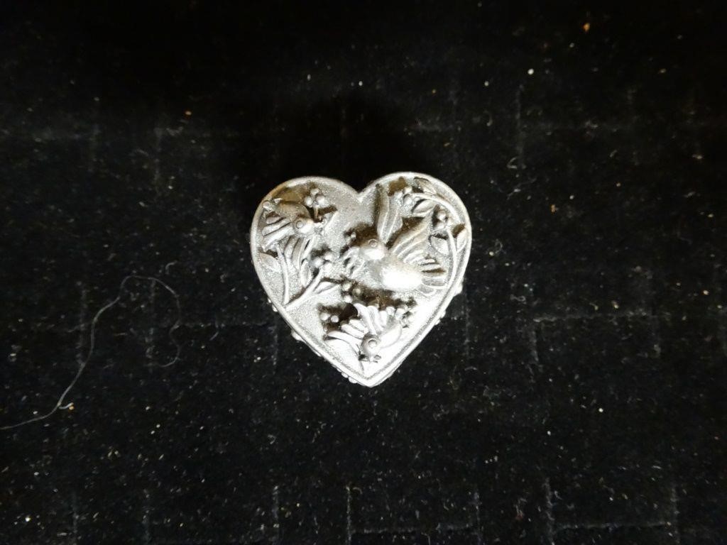 Rare Vtg Pewter Heart Trinket Box with Heart