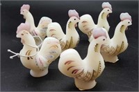 6 Fenton Painted Art Glass Roosters