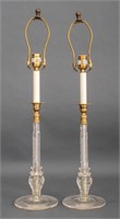 Mid-Century Glass Candlestick Form Lamps, Pair