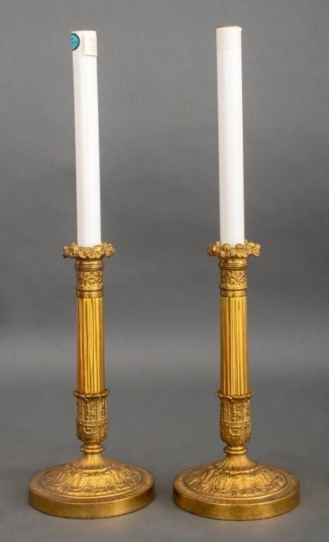 18th C. Style Brass Candlestick Table Lamps, Pair