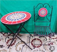 RED AND BLUE MOSAIC TABLE AND CHAIR