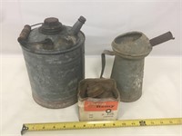 Galvanized jugs with misc. lids.