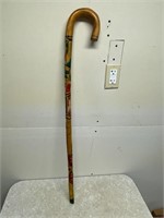 Mexican Carved Painted Walking Cane 36"