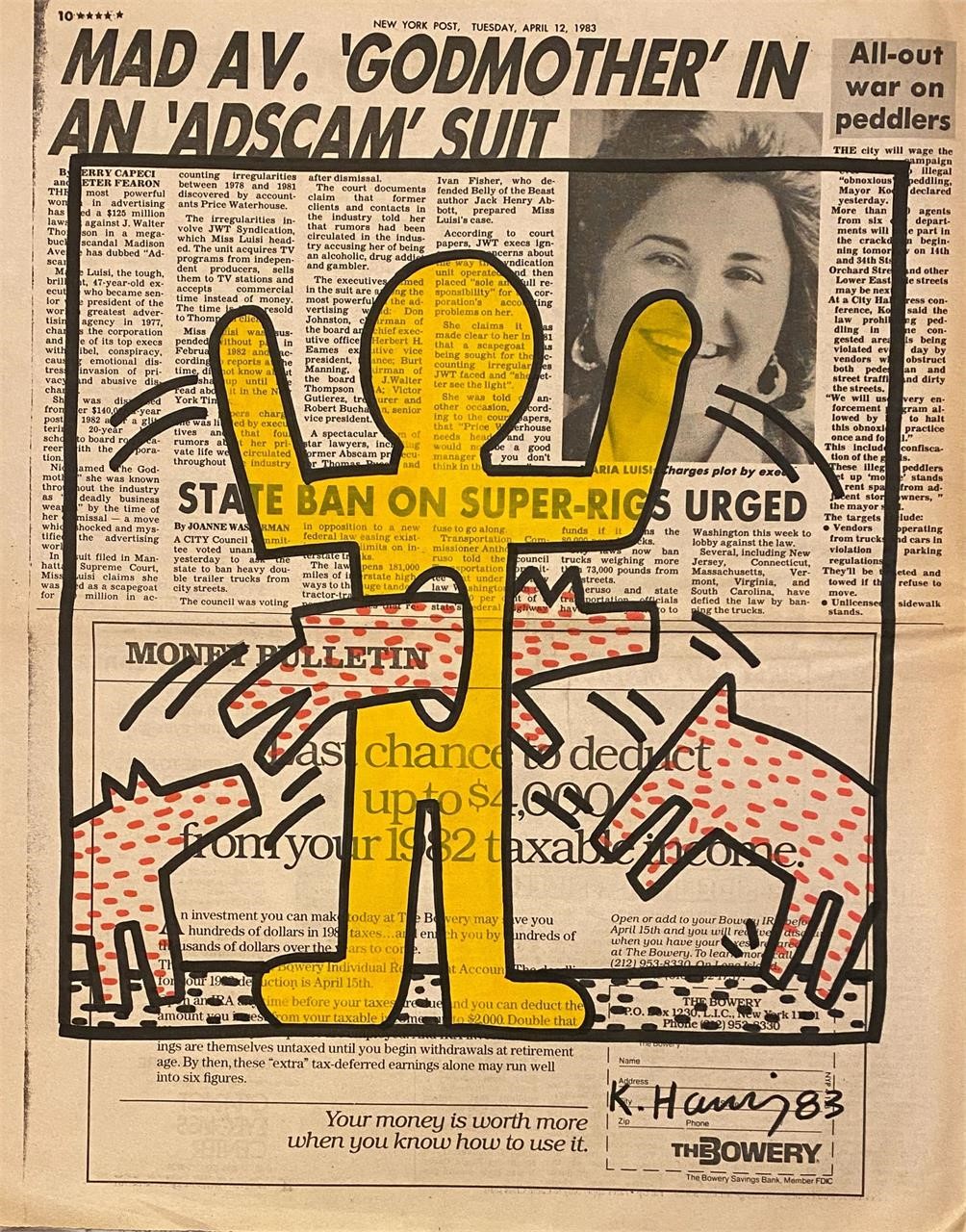 Keith Haring Original Newspaper drawing Certified