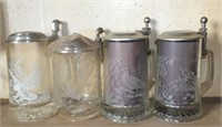 CLEAR GLASS WITH DESIGN LIDDED STEINS - 4