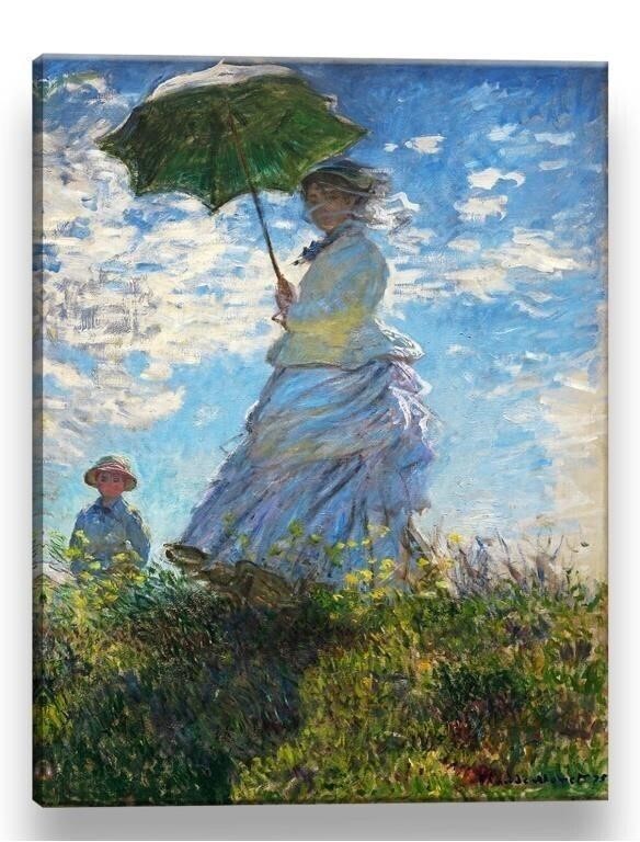 New - 12x16 Inch Monet Woman with Parasol Canvas