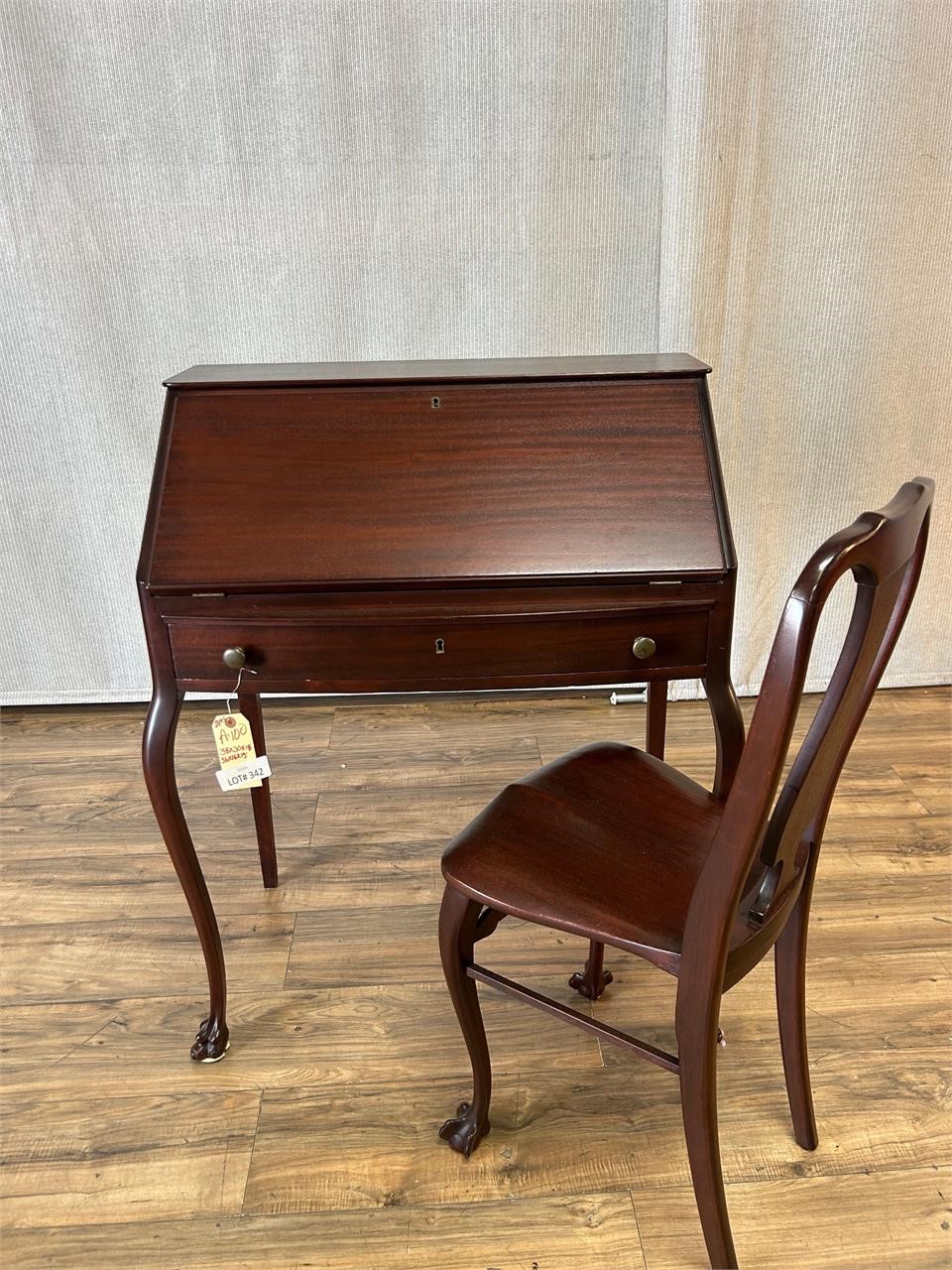 Mahogany Drop Front Desk with Desk Chair