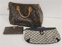 Designer style bags & wallet marked LV & GG