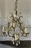 (E) Vintage Mid-Century Brass Crystal Chandelier