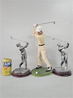 3 statues réalistes de golfeurs