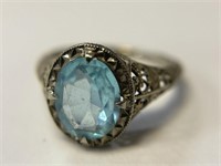 10K Filigree Blue Stone Ring