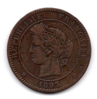 1893 A France 10 Centimes Coin