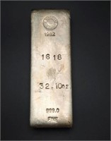 Homestake Mining Co. 32.10 Oz  999 Fine Silver Bar