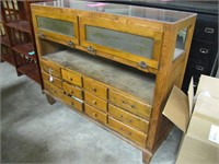 Wood display cabinet w/ 12 drawers - SEE PICTURES